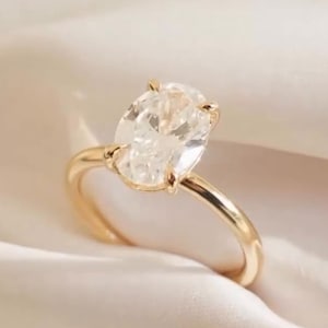 Oval Moissanite Hidden Halo Engagement Ring - 14K Solid Gold