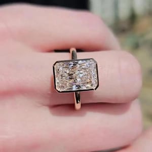 3 CT Radiant Cut Moissanite Engagement Ring 14K Gold Bezel Set Wedding Ring Anniversary Gift