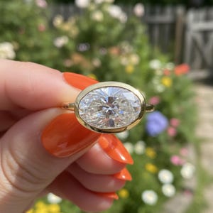 Ring set 3 CT ovaal geslepen Moissanite diamanten ring oost naar west set solitaire ring 14k massief gouden trouwring verjaardag ring bedankje cadeau