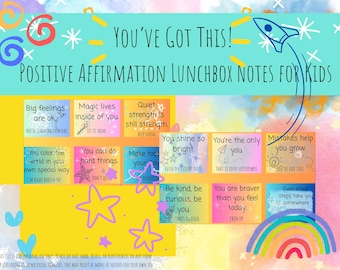 Lunchbox Affirmation Notes for Kids: Watercolor Whimsy (PDF Download)