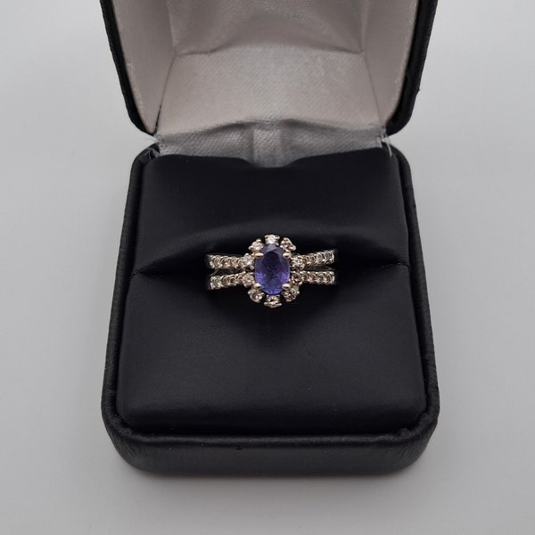 Vintage 14K White Gold Tanzanite & Diamond Ring