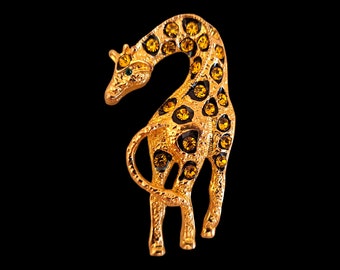 Vintage Rhinestone Giraffe Brooch Pin