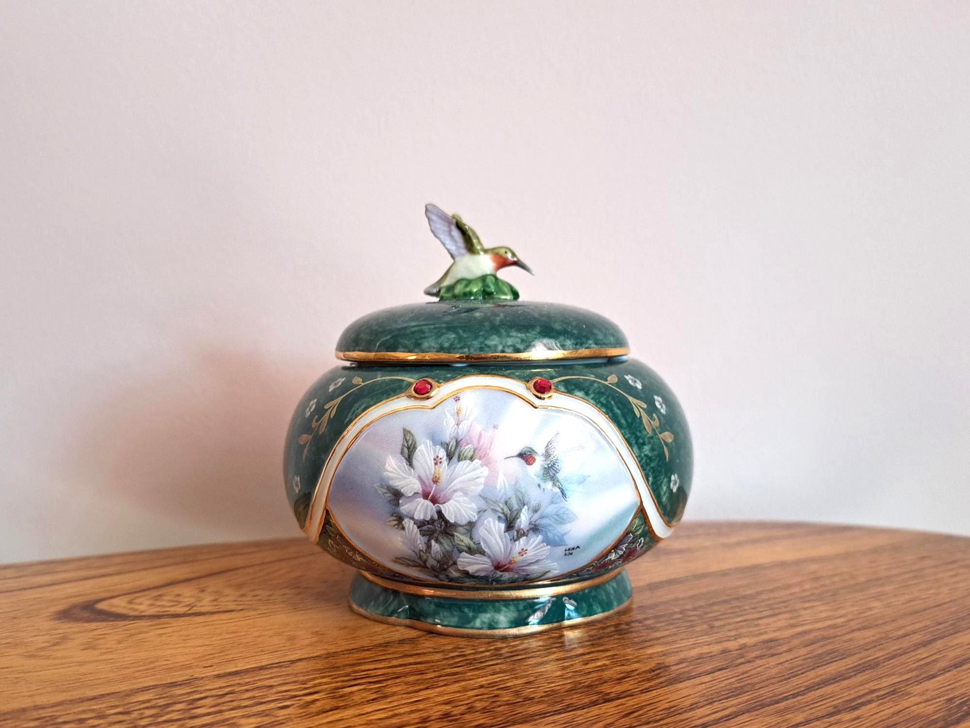 Vintage Porcelain Hummingbird Music Trinket Box Lena Liu Ardleigh