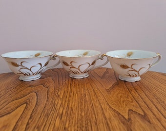 Vintage NE 1446 ESD Japan Lot of 3 Gold Wheat Tea Cups