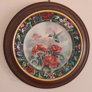 Porcelain Hummingbird Collector Plate with Frame & COA Lena Liu