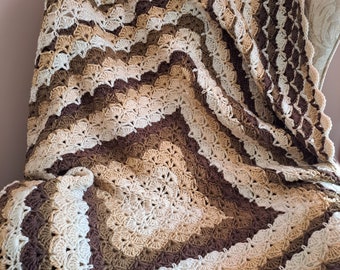 Handmade Granny Shell Crochet Throw Blanket 68" X 68" Square