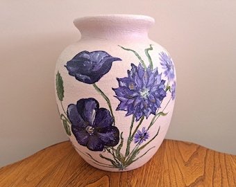 Lilac Ceramic Pottery Vintage Vase With Purple Flowers