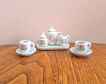 Vintage Tiny Ceramic 10pc Miniature Kid's Tea Set