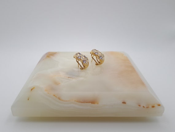 Vintage 10K Gold Tanzanite & Diamond Hoop Earrings - image 2