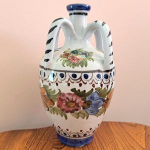 Vase urne grecque poterie vintage pichet fleurs peintes à la main