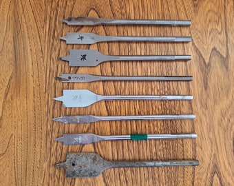 Vintage Flat Wood Drill Bits Lot Of 8 For Woodworking