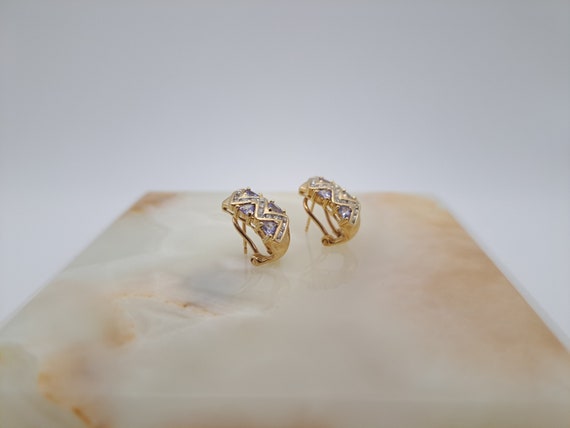 Vintage 10K Gold Tanzanite & Diamond Hoop Earrings - image 6