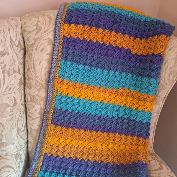 Handmade Crochet Blanket Bold Stripe Throw 39" X 39"