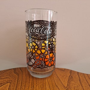 Vintage Retro Coca Cola Drinking Glasses Stained Glass Daisies Coke