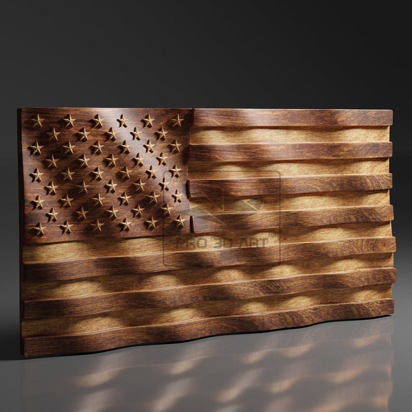 USA Wavy Flag - CNC Files For Wood, 3D STL Model