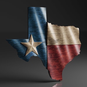 Texas Wavy Map - Flag Mix - CNC Files For Wood, 3D STL Model