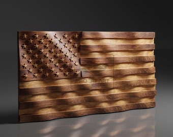 USA Wavy Flag - CNC Files For Wood, 3D STL Model