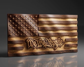 USA Wavy Flag - We The People - CNC Files For Wood, 3D STL Model