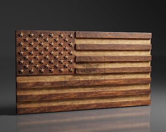 USA Flag - CNC Files For Wood, 3D STL Model