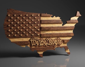 USA Map - We The People - CNC Files For Wood, 3D STL Model