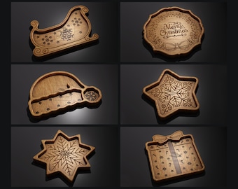 Christmas Trays Pack 3 - CNC Files for Wood (svg, dxf, eps, ai, pdf)