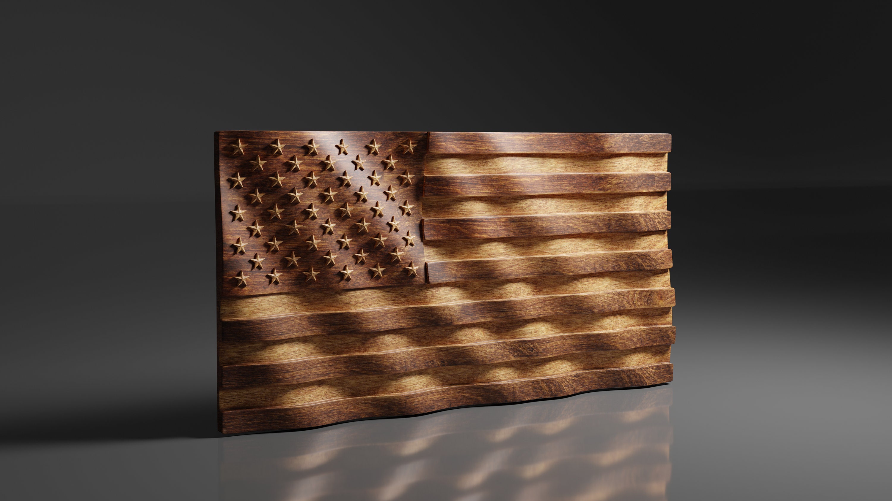 USA Wavy Flag - CNC Files For Wood, 3D STL Model