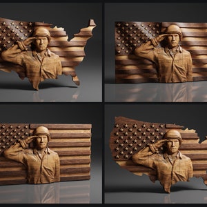 USA Flag and Map - Soldier - Pack - CNC Files For Wood, 3D STL Models