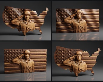 USA Flag and Map - Soldier - Pack - CNC Files For Wood, 3D STL Models