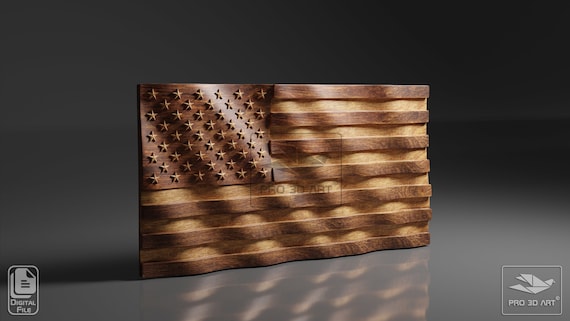 USA Wavy Flag - CNC Files For Wood, 3D STL Model