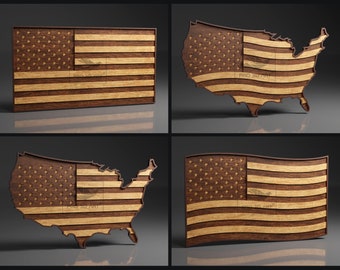 USA Flag and Map Pack - Multilayer Laser Cutting Files