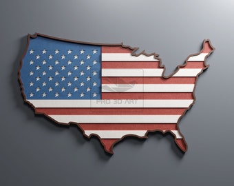 USA Map and Flagge - Multilayer Lasercutting Files