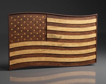 USA Wavy Flag - Multilayer Laser Cutting Files