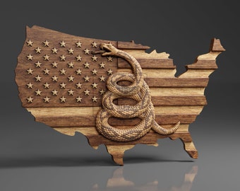US Flag and Map - Dont Tread On Me - CNC Files For Wood, 3D STL Model