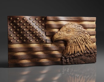 USA Wavy Flag - Eagle - CNC Files For Wood, 3D STL Model