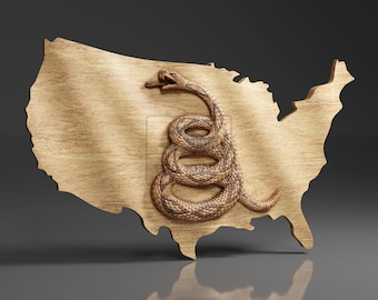 Dont Tread On Me Wavy Flag - US Map - CNC Files For Wood, 3D STL Model