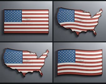 USA Flagge und Karte - Multilayer Laser Cut Dateien