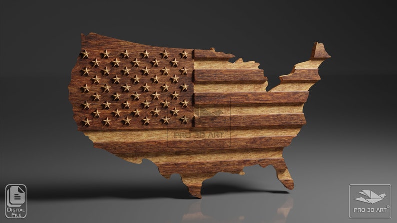 USA Flag and Map Pack CNC Files For Wood, 3D STL Models image 6