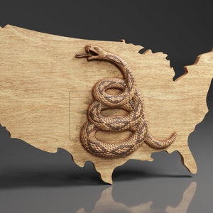 Dont Tread On Me Flag - US Map - CNC Files For Wood, 3D STL Model