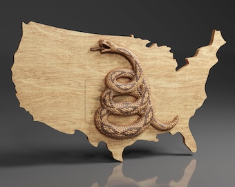 Dont Tread On Me Flag - US Map - CNC Files For Wood, 3D STL Model