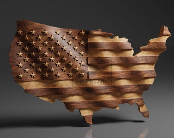 Carte ondulée des États-Unis - Flag Mix - Fichiers CNC pour le bois, modèle STL 3D