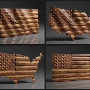 USA Flag and Map Pack CNC Files For Wood, 3D STL Models image 1