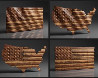 USA Flag and Map Pack  - CNC Files For Wood, 3D STL Models