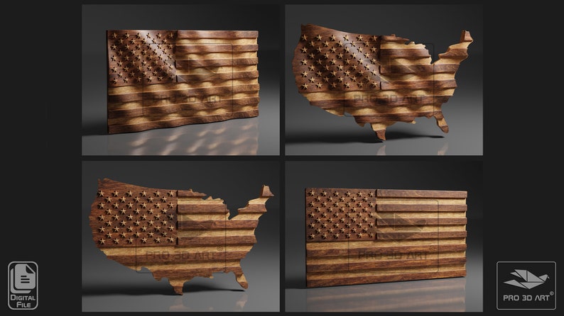 USA Flag and Map Pack CNC Files For Wood, 3D STL Models image 1