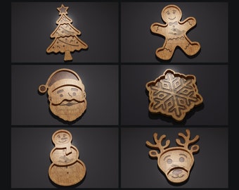 Christmas Trays Pack - CNC Files for Wood (svg, dxf, eps, ai, pdf, stl)