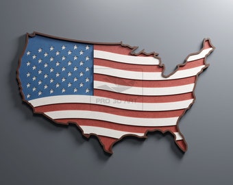 USA Karte und Flagge - Gewellt - Multilayer Laser Cut Dateien
