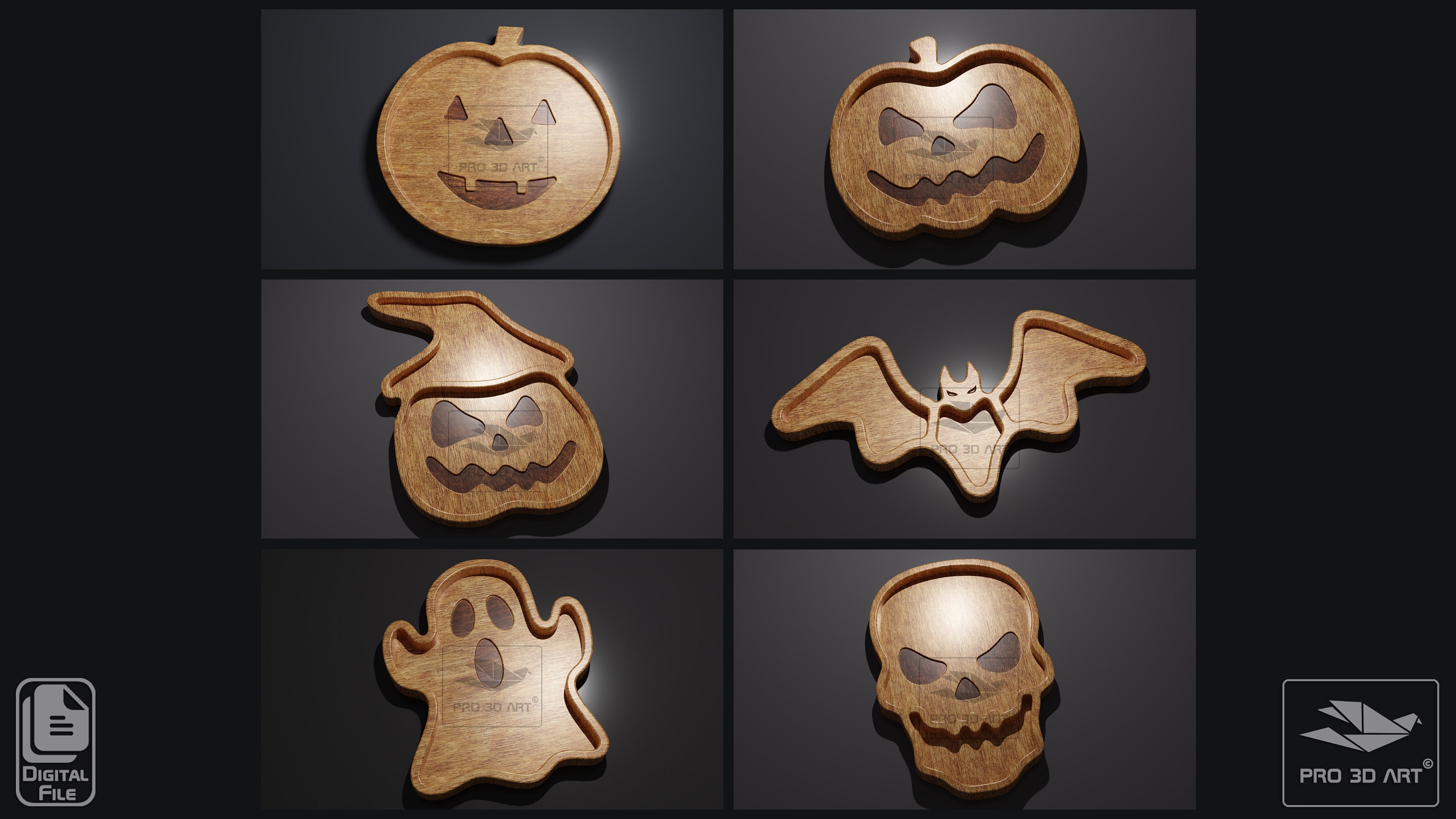 Halloween Trays Pack CNC Files for Wood Etsy