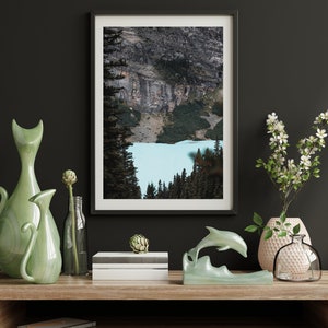 Digital Downloads, Minimalist, Mountains, Lake Louise, Alberta, Nature, Moody Prints, Wall Decor, Green Forest, Hiking, Outdoor Photography
