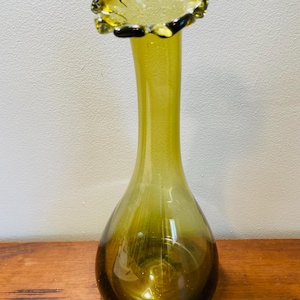 Vintage Blenko Green Glass Flower Vase