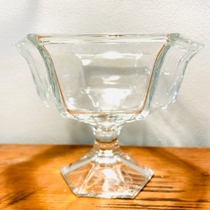 Vintage Clear Hexagon Glass Pedestal Compote Bowl