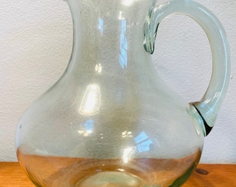 Lovely Handblown Glass Pitcher, slight green glass  ***SALE***